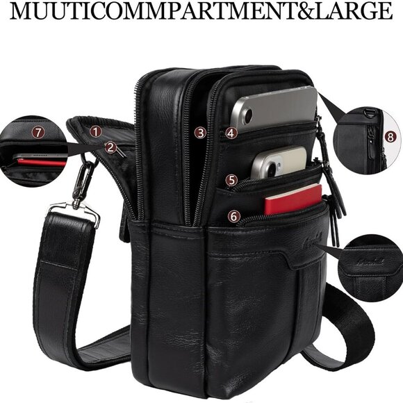 Leather Messenger Bag for Men, Small Leather Sling Shoulder Bag Messenger Pack f - Picture 3 of 7
